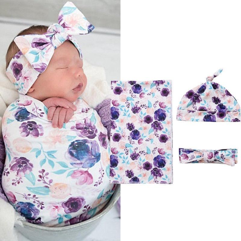 Newborn Baby Floral Snuggle Swaddling Wrap Blanket Sleeping Bag Swaddle