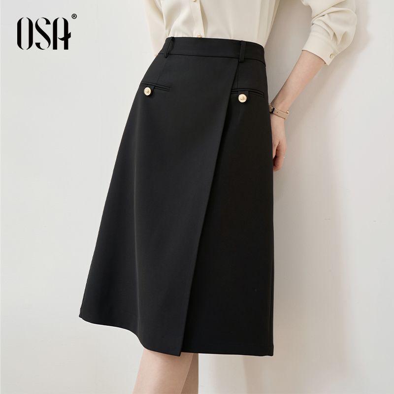 

OSA Асимметричная Миди Длины Длинная Длина Стильная Одежда на Раннюю Осень Black XS