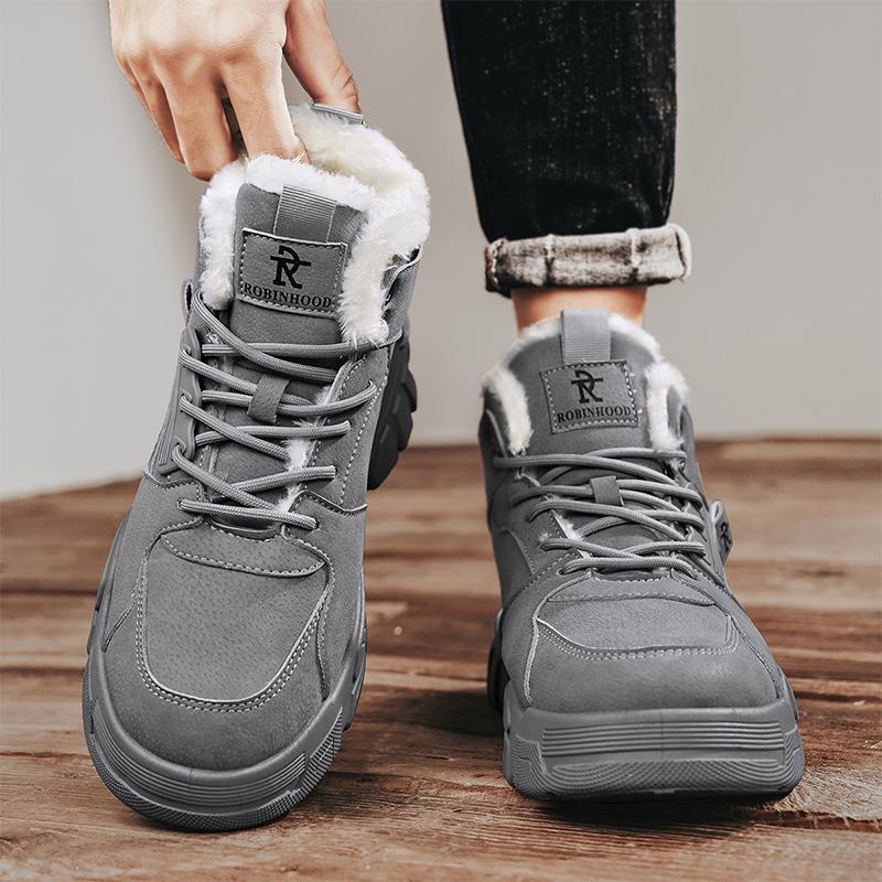 Men's Work Boots Winter New Warm Plush Non-slip Soft-sole Casual Boots Fashion Youth Joker High-top Comfort Outdoor Sports Boots