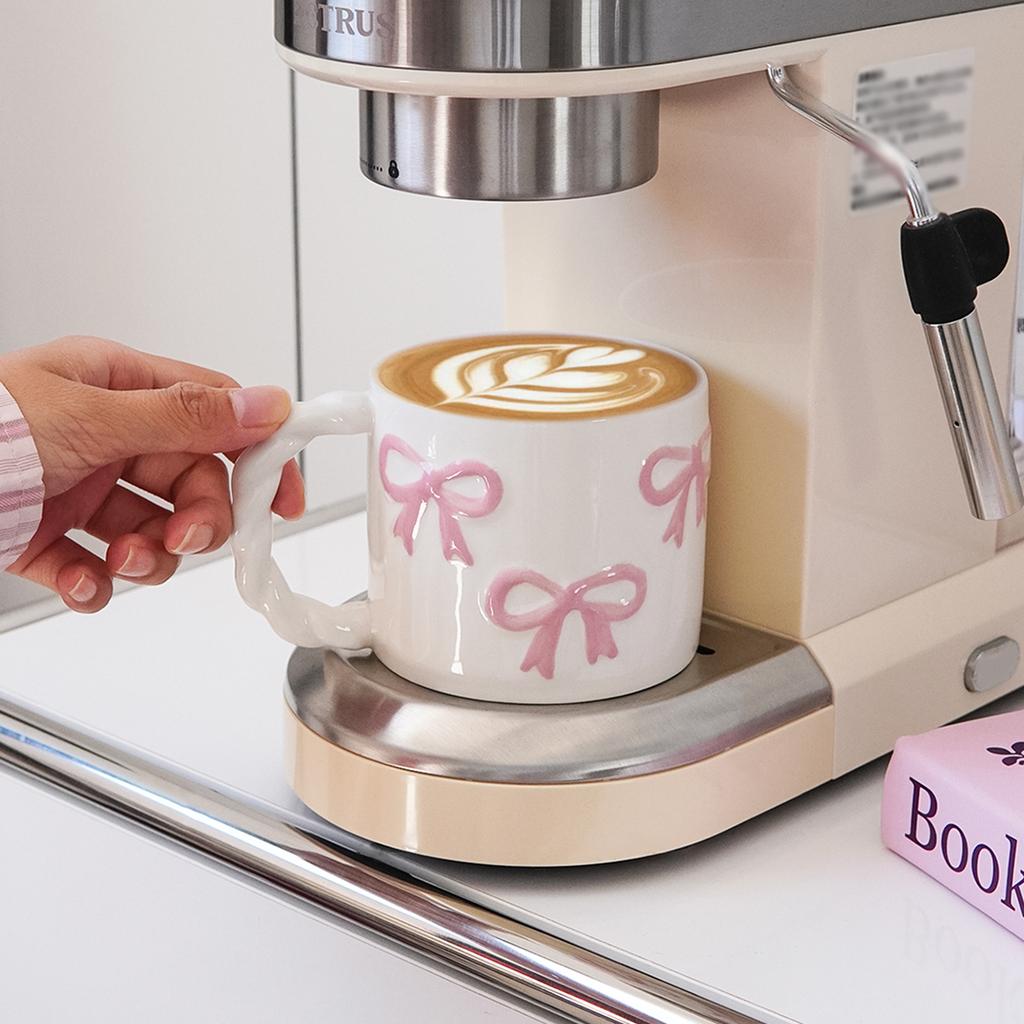 Pink Ceramic Mug with Bowknot, Suitable for Home Decor Drinkware, Drinking Cup for Kitchen, Living Room, Bedroom
