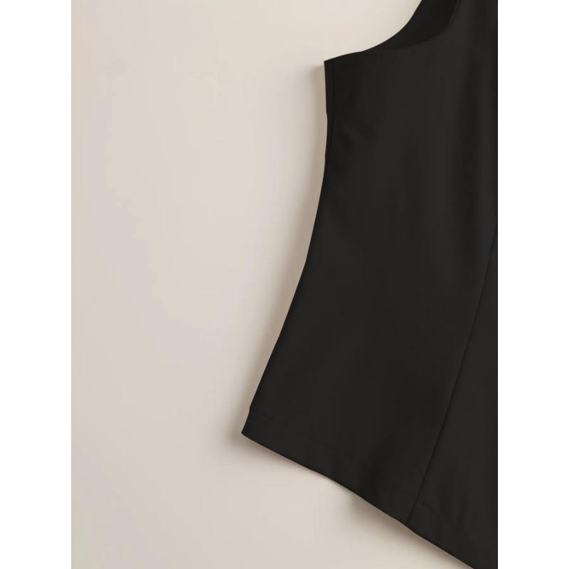 Women V Neck Sleeveless Blazer Vest with Padded Bust Single Breasted Slim Fit Casual Office Waistcoat