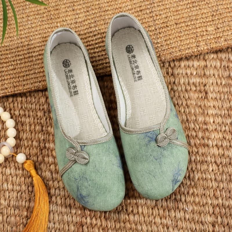 

Мода 2025 Осень Тканевые туфли на плоской подошве Женские в китайском стиле Универсальные Повседневные Женские туфли На одном педале Удобные Дышащие Туфли на плоской подошве 37