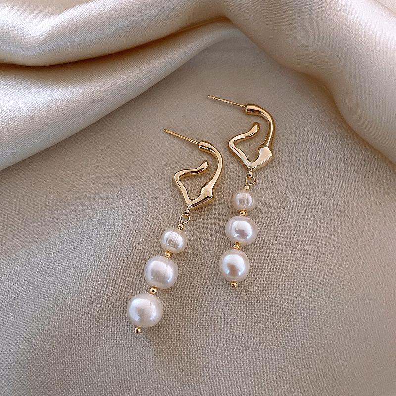 Hot Sell Trendy Natural Baroque Freshwater Pearl 14K Gold Filled Female Tassels Stud Earrings  Not Allergic Gifts Cheap