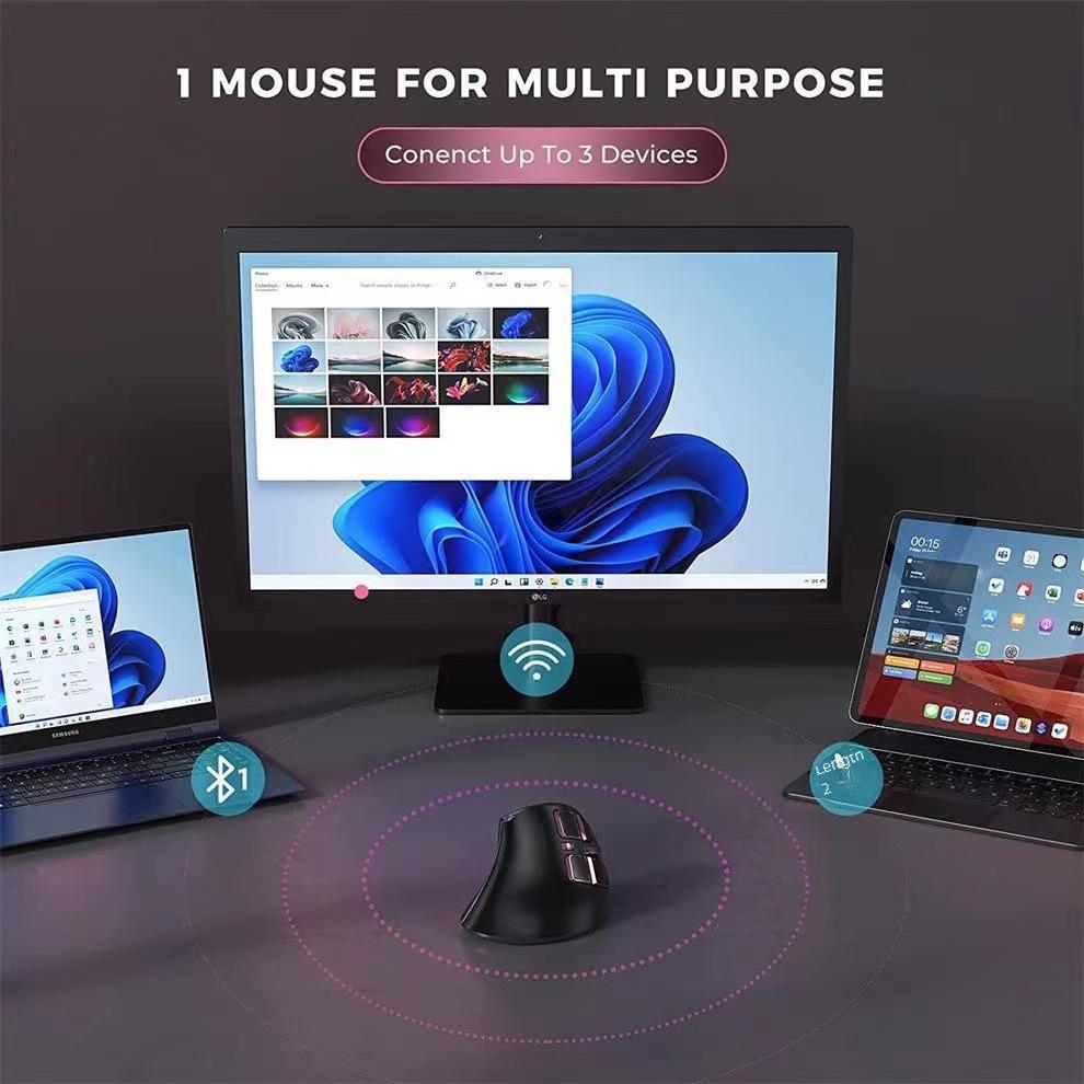 Wireless Bluetooth Vertical Mouse, USB 2.4GHz, Rechargeable, Ergonomic, Compatible with Notebooks & Desktops, Silent for Office Use.