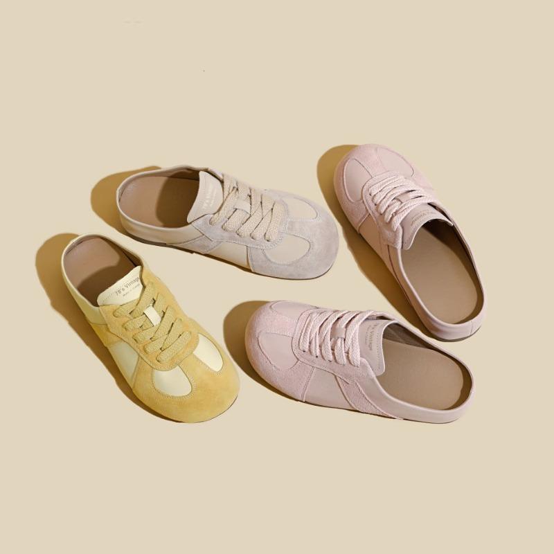 Halvtofflor lat enpedal fjäder och sommar ny tjockbottnad påse tåtofflor dam ytterkläder damskor