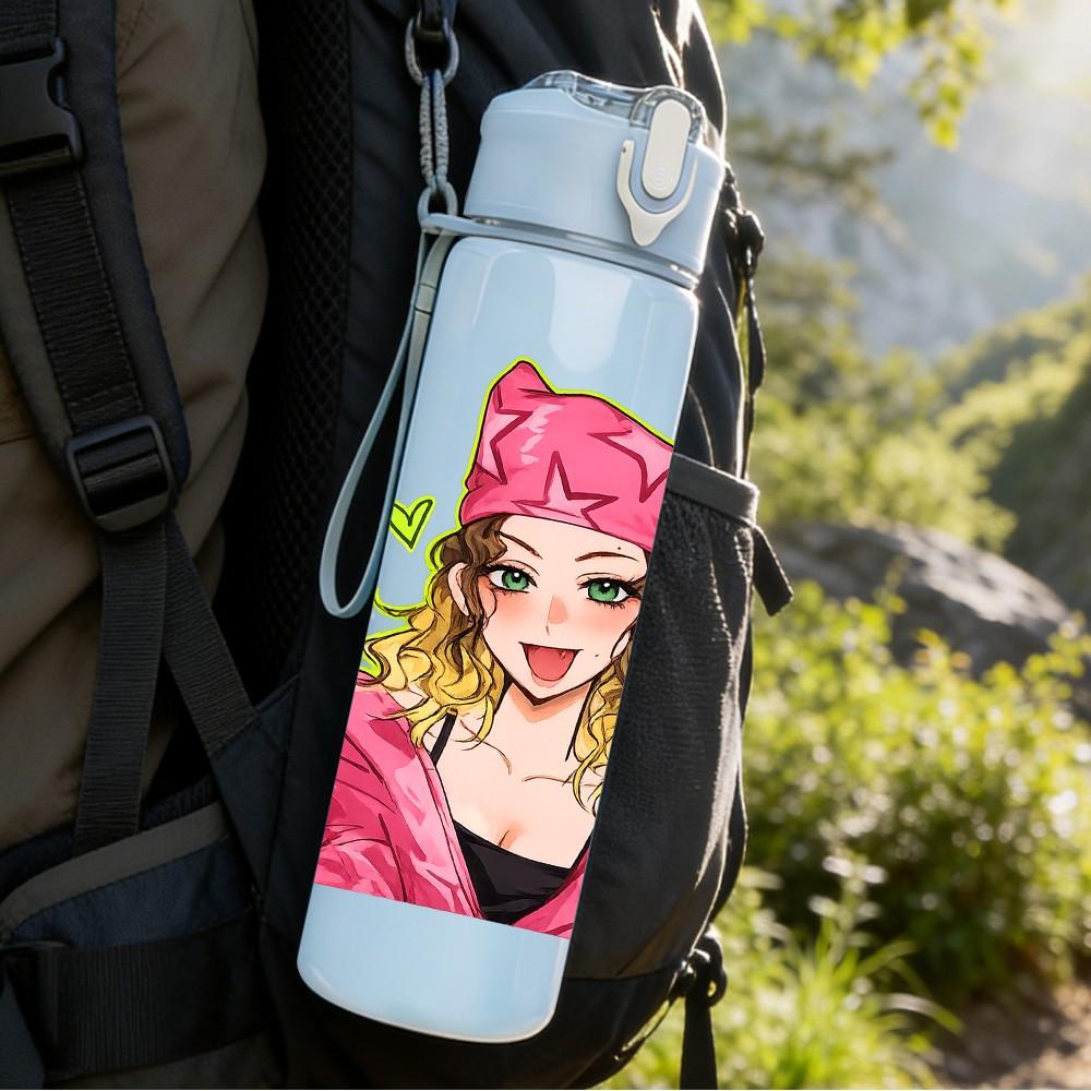 1PC Pink Glam Queen Girl Portrait Print 750ml Color Plastic Sports Water Bottle Leakproof Flip Straw Lid Suitable for Sports Office Home Use