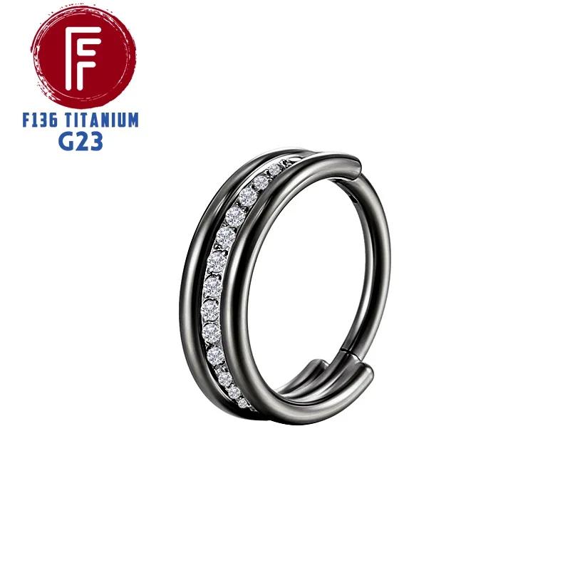 G23 Titanium Daith Cartilage Earrings 16G Helix Nose Septum Piercing Conch Hinged Clicker Body Jewelry Ear Ring Zircon