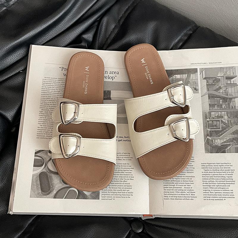 Flat-bottomed slippers women's summer fashion belt buckle soft bottom versatile word lazy pedal beach cool slippers