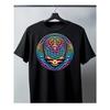 European Size Men's T-shirt, Pure , Black, "Flower Skull" Psychedelic Art Print