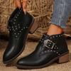 Fashion Plus Size 36-43 Shoes for Women Autumn Winter Women Pointed Toe Leather Comfortable Ankle Boots Casual Rivet Platform Shoes