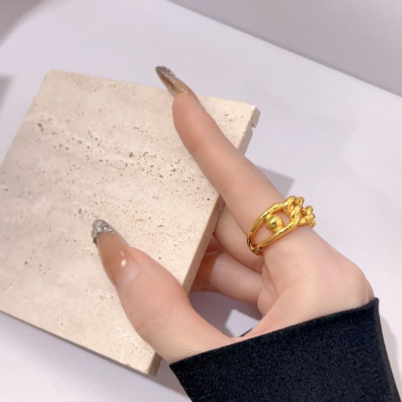 Goldener geflochtener offener Ring für Damen - Japanisches & Koreanisches Modeaccessoire
