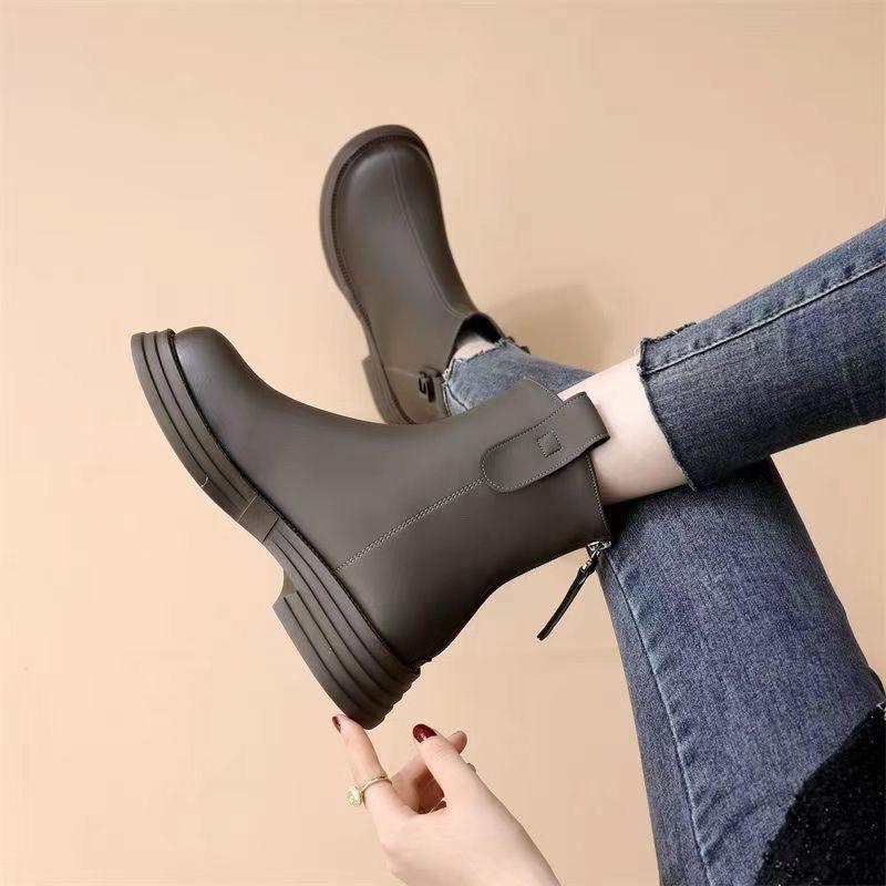 Soft Leather Chelsea Ankle Boots - Autumn 2025, Thick Sole, British Style, Women's Slimming Default Design