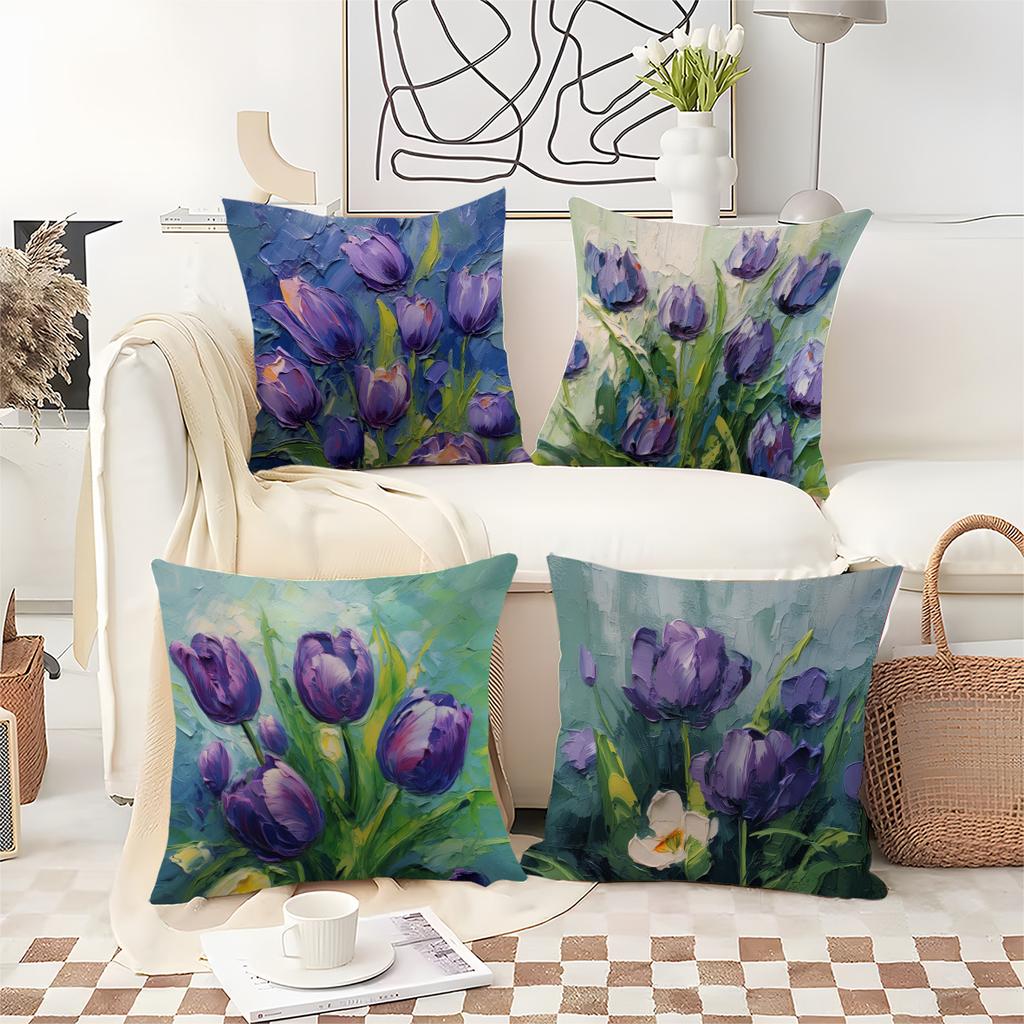 Purple Gladiolus Oil Painting Digital Printing Pillow Cover Short Plush Suitable Living Rooms Bedrooms Sofas Throw Cushion Cover