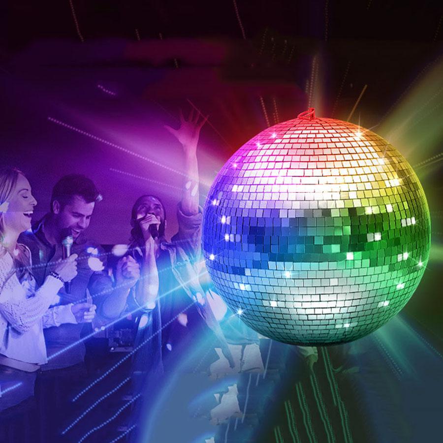 Disco Ball with Motor 8/10/12" Hanging Mirror Ball Rotating Motor with RGB Pinspot Lamps for Club Disco Party Wedding Decor
