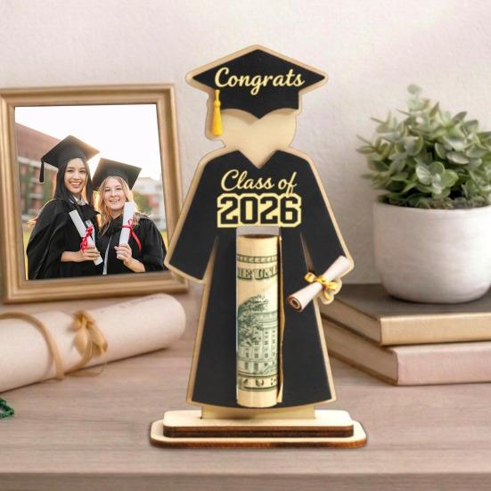 Graduate Cap and Gown Wallet Holder Bachelor's Uniform Solid Wood Cash Shape Cash Holder with Class