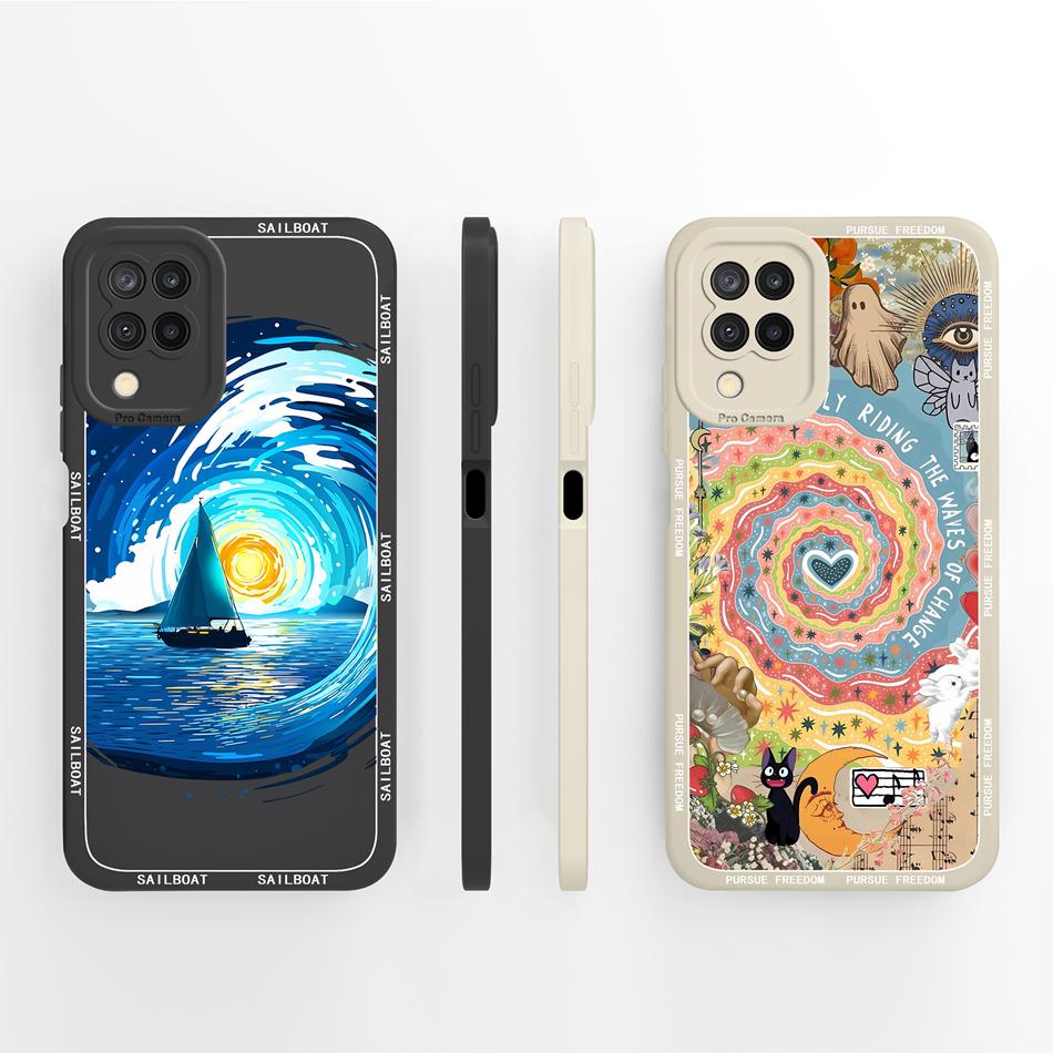 For Samsung Galaxy A12 M12 F12 Case Pretty Butterfly Full Coverage Phone Cover Anti Slip Soft Smooth Liquid Silicone Shell