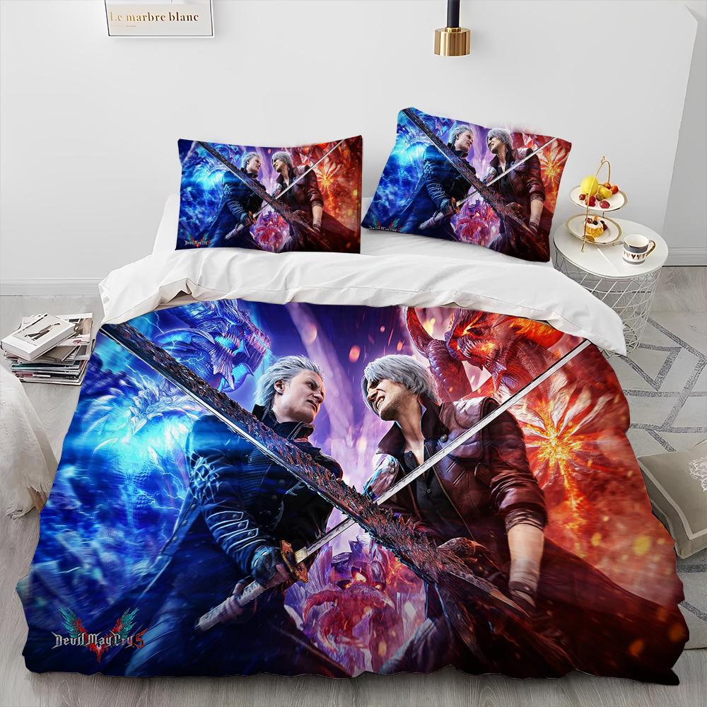 D-Devil May Cry DMC Game Gamer Comforter Bedding Set,Duvet Cover Bed Set Quilt Cover Pillowcase,king Queen Size Bedding Set Kid