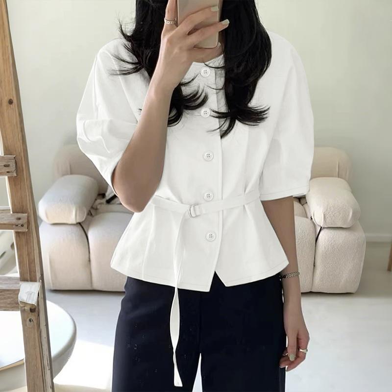 

ZANZEA Женская повседневная летняя свободная блузка с круглым вырезом и коротким рукавом 3XL белый