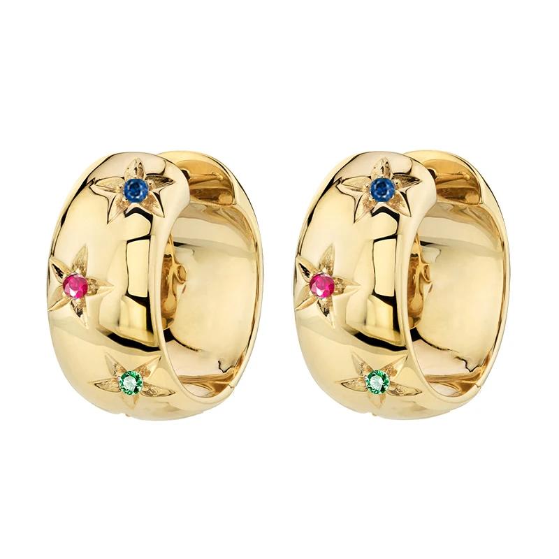 Gold Color Big Hoop Earrings for Women Fine Zircon Star Round Circle Piercing Earrings Fashion Party Jewelry Accessories