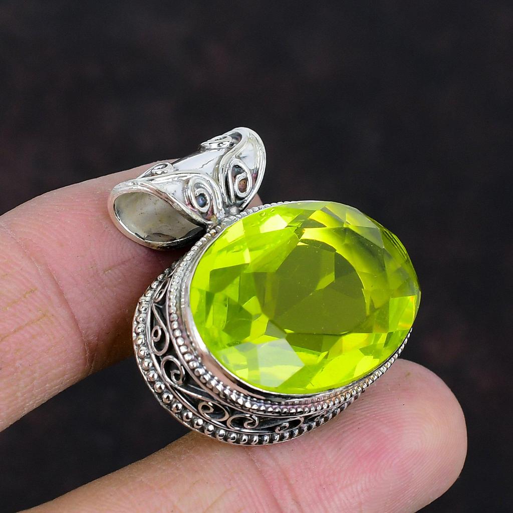 Faceted Lemon Topaz Pendant Vintage Gemstone Pendant 925 Sterling Silver Pendant Handmade Jewelry Unique Pendant Silver Jewelry Wedding Gift