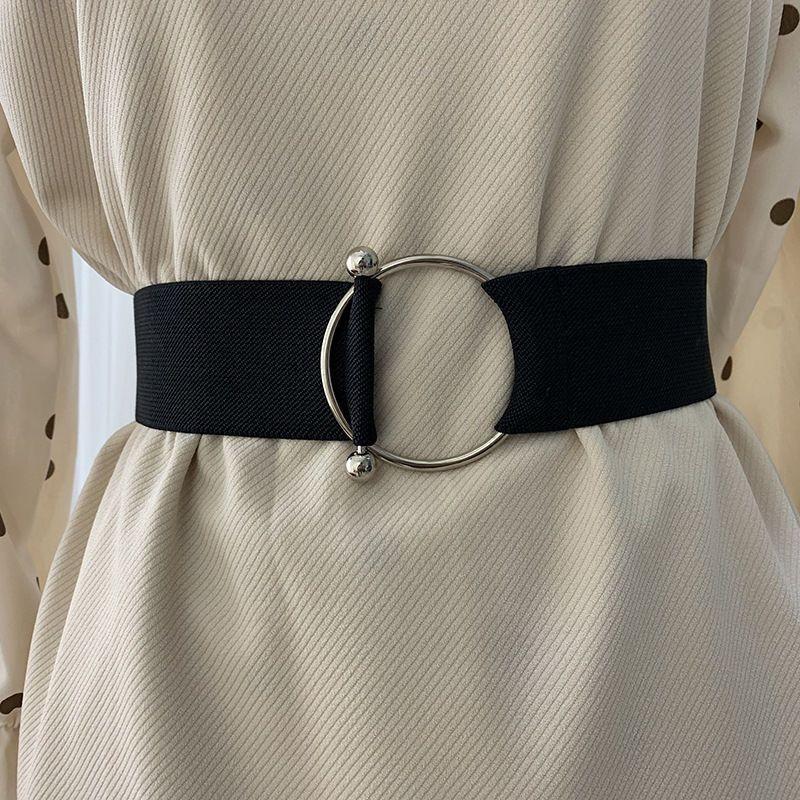 Adjustable Chic 4cm Decorative Waist Belt With Gold Round Buckle For Womens Fashion