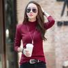 2024 Spring Fashion Korean Style Slim Solid Color Women's Long Sleeve T-Shirt Half Turtle Neck Long Sleeve Women's T-Shirt Top