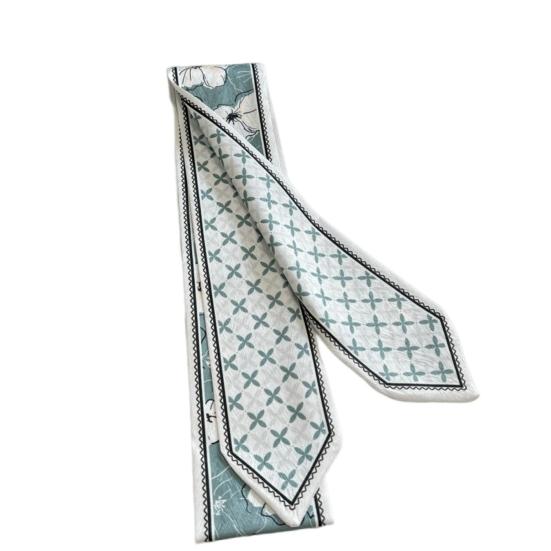 Women Summer Scarf Bag Decoration Soft Contrast Color Flower Print Artistic Painting Decorate Neck Smooth Lace Up Lady Hairband Hair Accessories