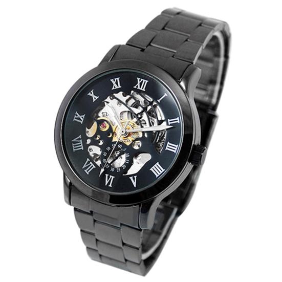 Luxury Men's Roman Numerals Tungsten Steel Mechanical Skeleton Wrist Watch