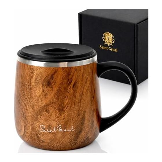 SaintGraal Mug Tumbler Vacuum Insulated with Lid Thermal/Cold Stainless Steel Mug Cup Christmas Present Father s Day Gift Coffee Cup 320ml (Walnut)