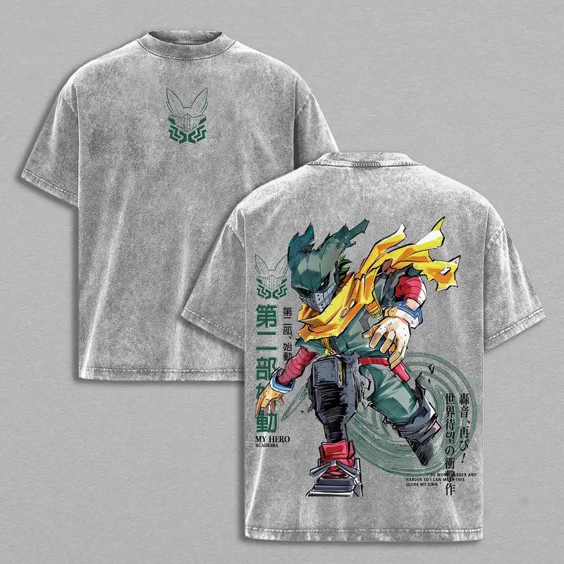 Аниме Моя геройская академия Изуку Мидория Деку Графическая футболка Мужская Женская Одежда Футболка из стираного хлопка Повседневная футболка Футболка Харадзюку XXL серый