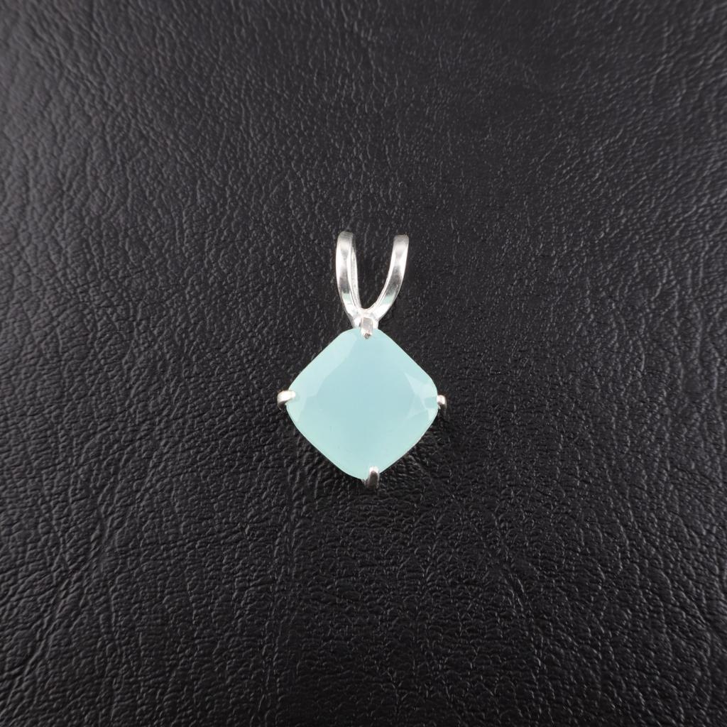 Aqua Kalsedon Edelsten 925 Sterlingsølv Smykker Håndlaget Anheng 0.93'' PP-62-18