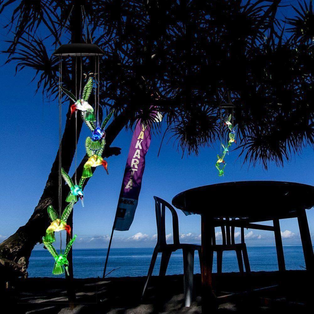 LED Solar Wind Chime Butterfly Crystal Windchime Hummingbird Color Changing Waterproof Outdoor Windchimes for Garden Decoration