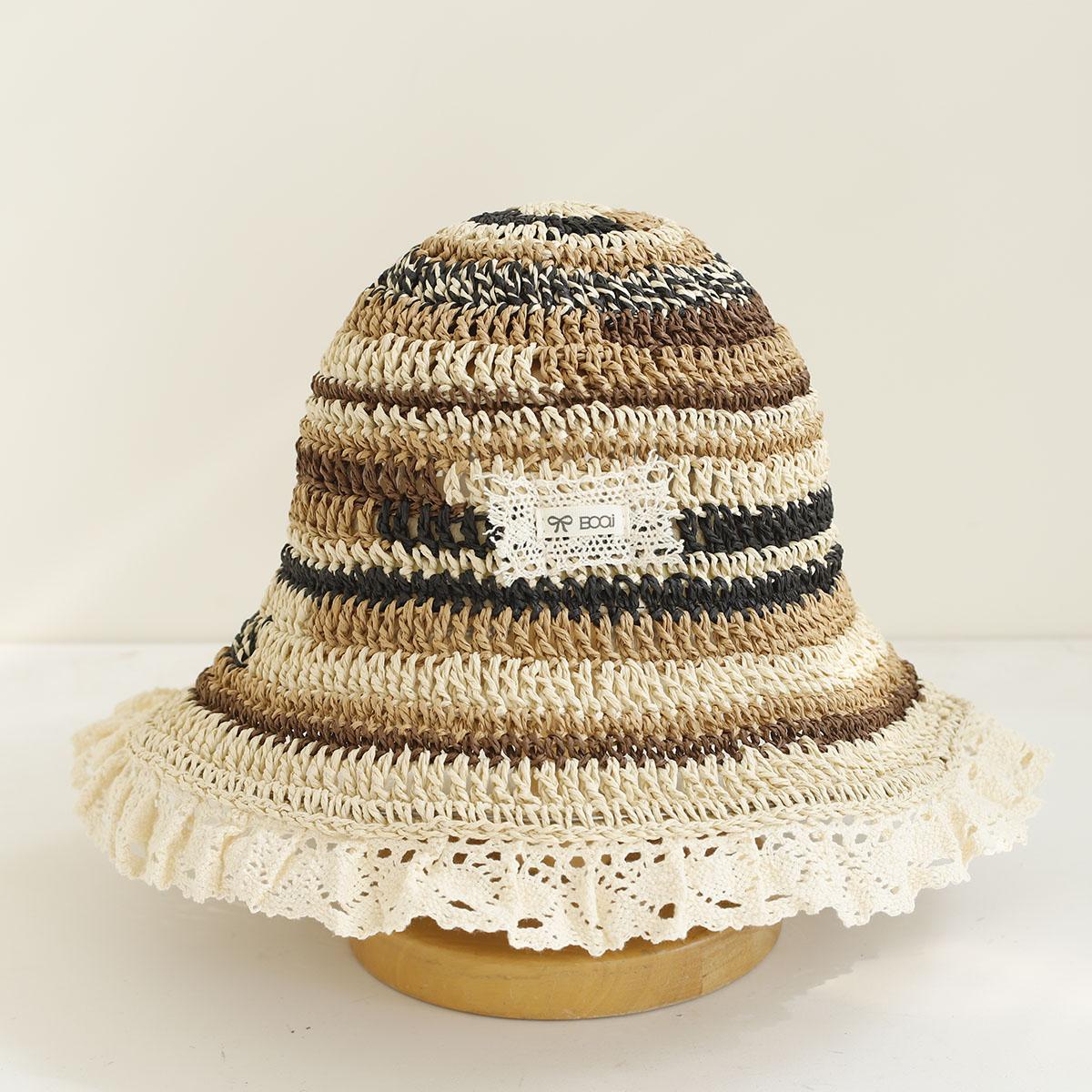 

2026 NEW Handmade High quality colorful stripe Sun Hat Floppy Summer Hats For Women Beach Panama Straw Dome Bucket Hat 56-58cm