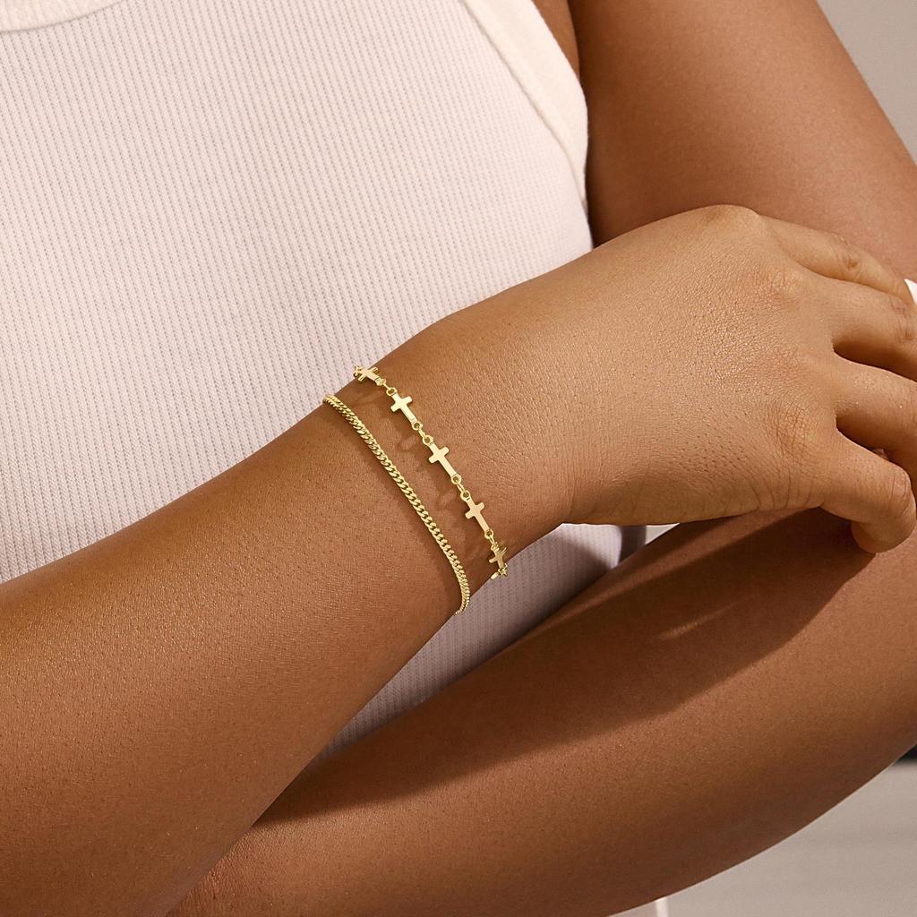 Stainless Steel Cross Side Chain Bracelet Set