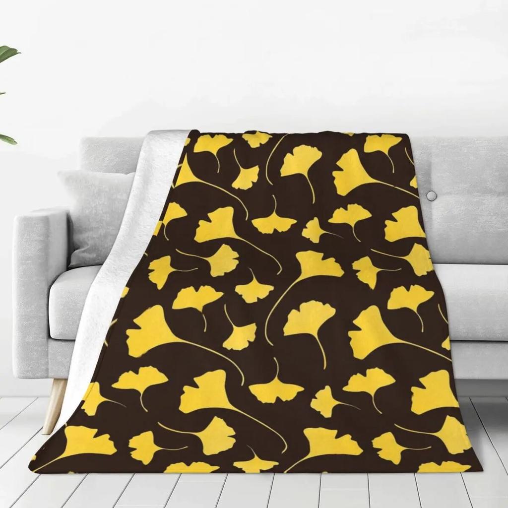 Ginkgo Biloba Flannel Blanket Super Warm Colorful Leaves Print Bedding Throws Winter Travel Office Bedroom Novelty Bedspread