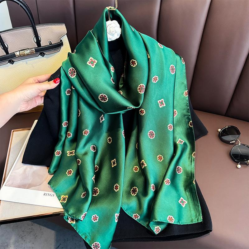 90*180cm Frühlingsschal Damen Luxus Design Seidenschal Glatter Schal Weicher Schal Strandschal Satin Haarband Halstuch One Size blue