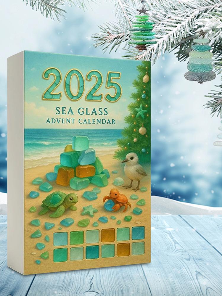 Vánoční strom z mořského skla Adventní kalendář 2025 s 24 mini vánočními ozdobami Sváteční odpočítávací kalendář pro dekoraci stromku