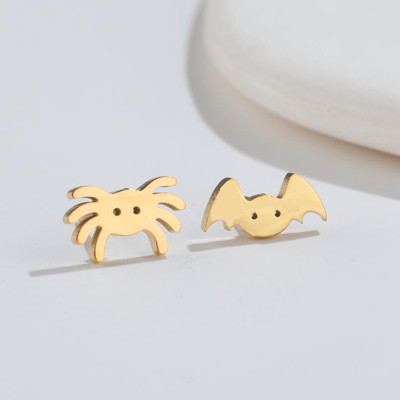 Halloween Bat Stainless Steel Stud Earrings - Minimalist Animal Design for Women, Vintage Christmas Mini Earrings