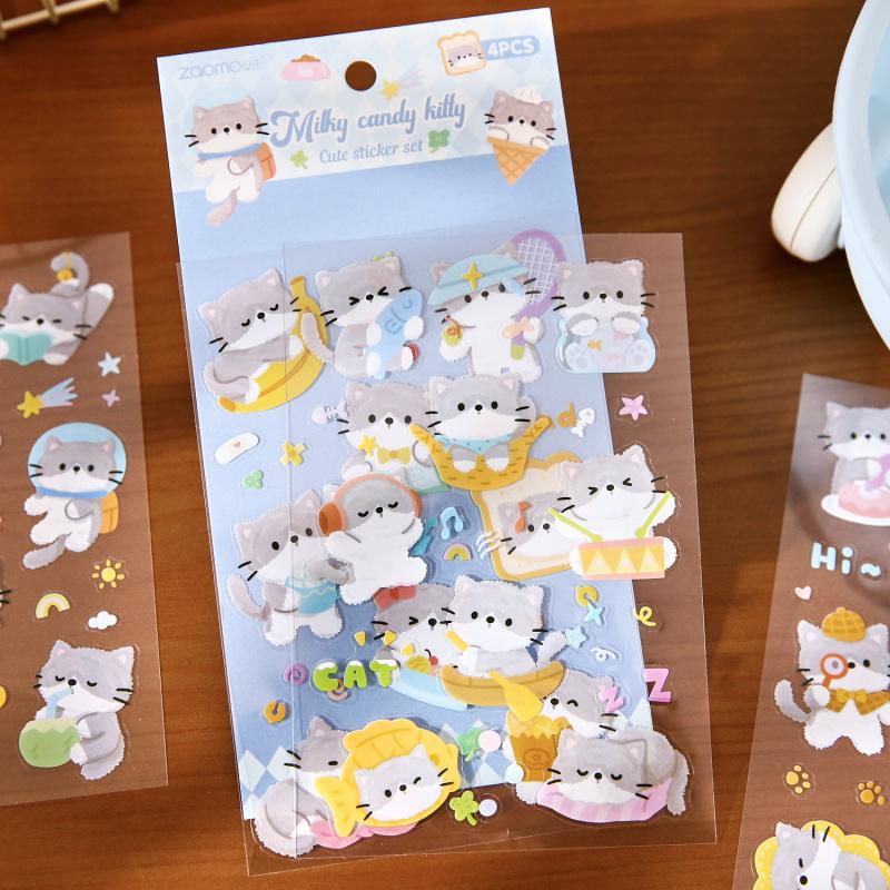 4 Sheets Cute Cartoon Bear Small Pattern Flat Stickers, Soft Cute Journal Decor, Diary DIY Collage Material