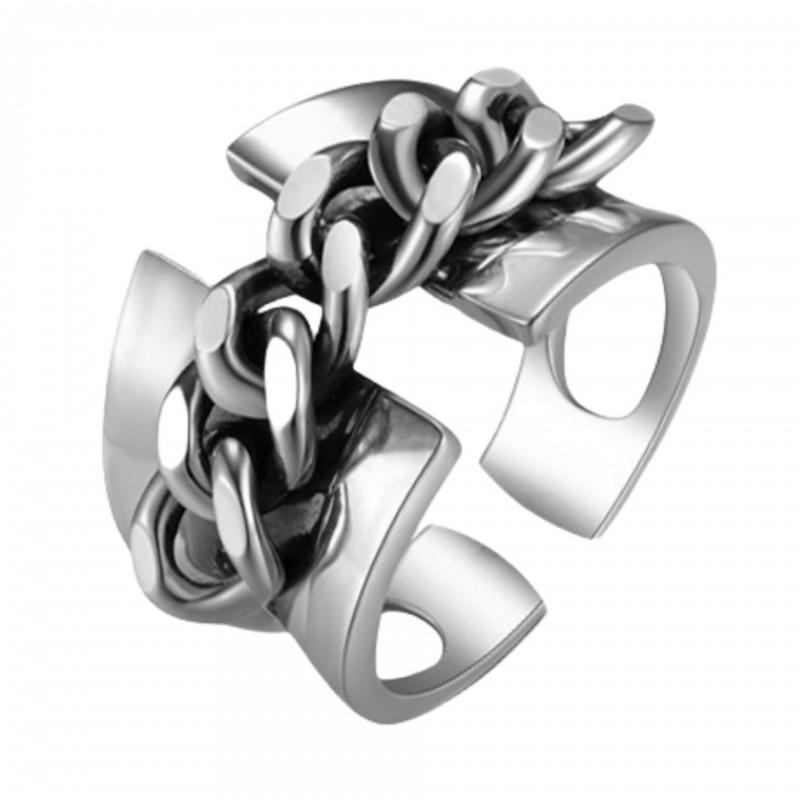 Adjustable Open Ring Men Women Vintage Geometric Design With Twisted Chain Detail Copper Electroplated Unisex Jewelry