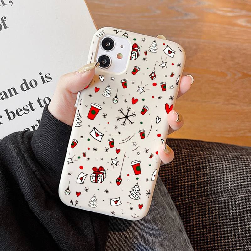 New Year Merry Christmas Phone Case Soft Solid Color for iPhone 11 12 13 mini pro XS MAX 8 7 6 6S Plus X XR
