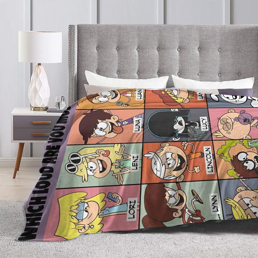 L-Loud Houses Familie Cartoon Plüsch Überwurf für Couch Sessel Sofa Bett Flugzeug Reise Flanell Tagesdecke Bettbezug