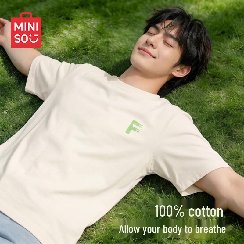 MINISO Men s Japanese Style Pure Cotton Short Sleeve T-Shirt 4XL светло-бежевый