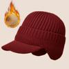 Winter Warm Baseball Caps Men Thicken Plush Linging Knitted Earflap Hat Outdoor Sport Windproof Ear Protection Woolen Peaked Cap
