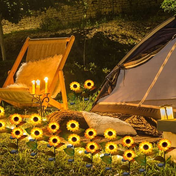 4Pack Solar Sunflower Lights Outdoor Flower Garden Stake Lights Waterproof Thanksgiving Decor for Grave Pathway Wedding Party