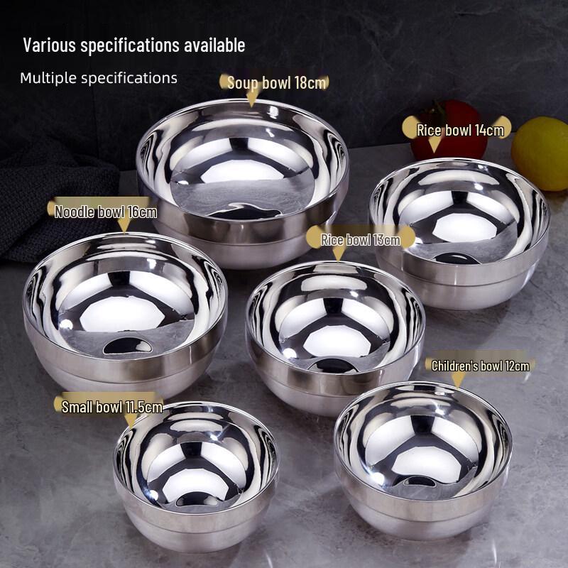 304 Stainless Steel Double-Layer Anti-Scald Rice & Soup Bowls (10-Pack)