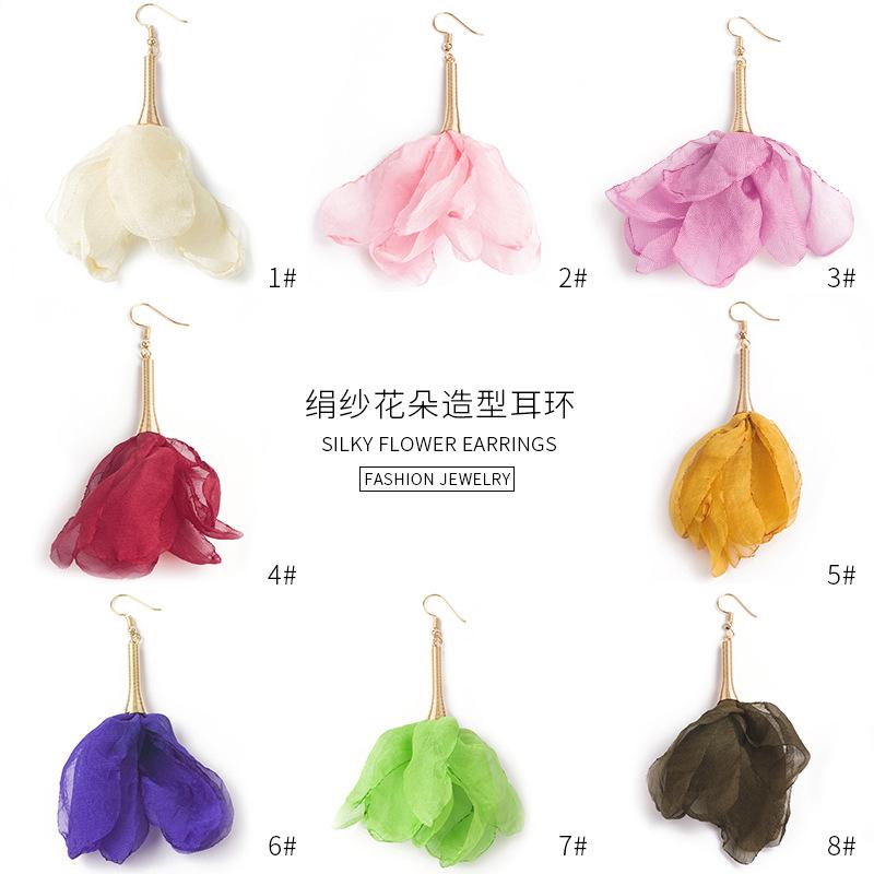 Orecchini Dongdaemun in Rete di Pizzo Delicato Filato di Seta Fiore Grande, Orecchini Fiore Tridimensionale in Filato Perlescente Super Fatati Dolci