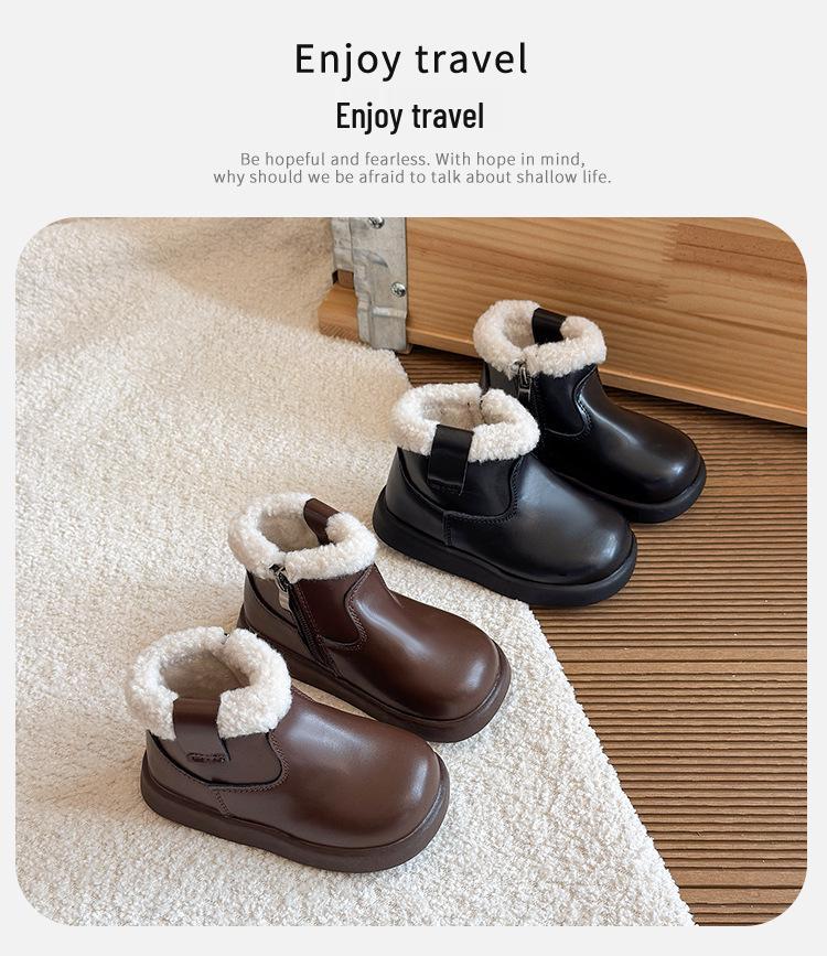 2025 Winter Fleece-Lined Girls' Leather Boots - Soft Sole Princess Martin Boots for Children