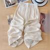 Womens Linen Cotton Wide Leg Pants High Waist Loose Straight Trousers Breathable Lightweight Casual