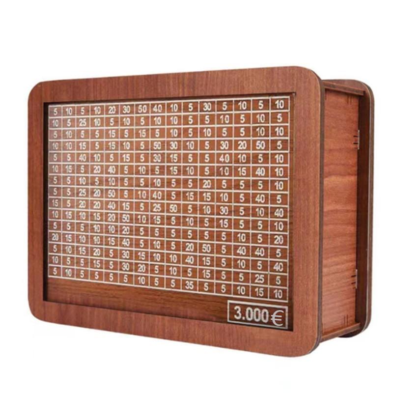 Cutie de bani 500/1000/2000/3000/5000/10000 Euro Pușculiță Bancă de bani din lemn Cutie de bani reutilizabilă cu cutii pentru obiective de economisire și numere
